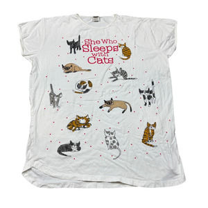 Vintage 90s She Who Sleeps With Cats Night Sleep Shirt One Size